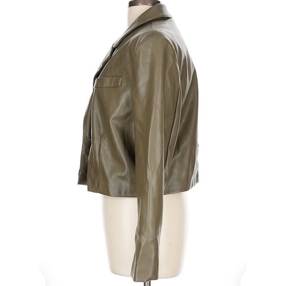 Anthropologie Avec Les Filles Cropped Faux Leather Jacket Moss Green Size Large - Picture 5 of 7
